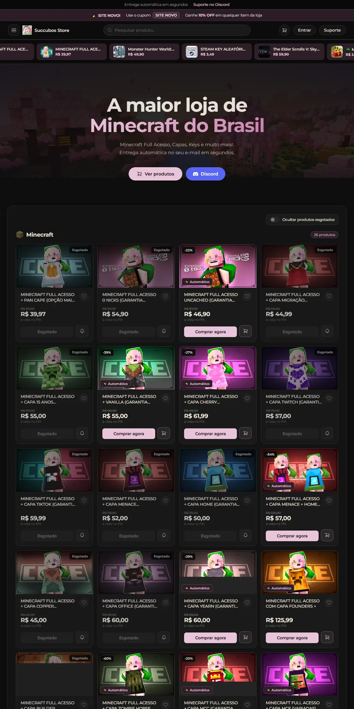 Página inicial de Succubos Store